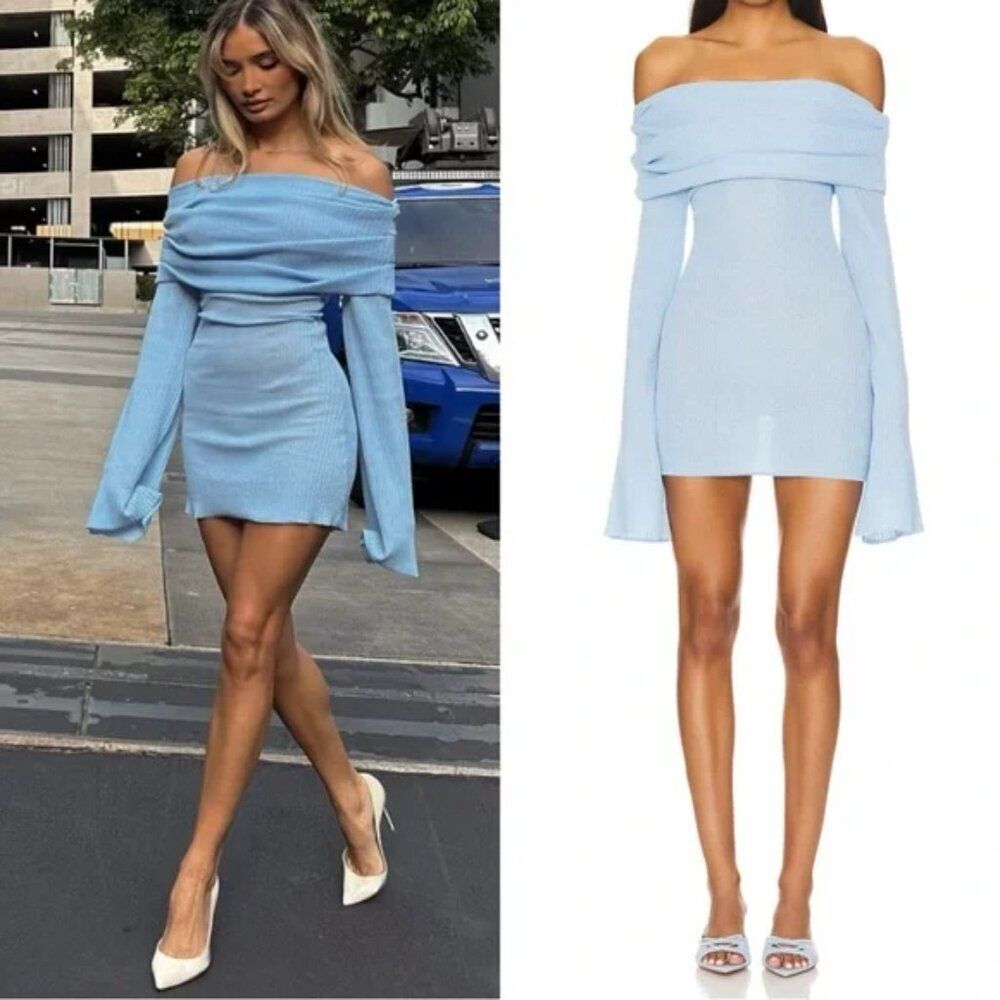 SER.O.YA Off-Shoulder Mini Dress in Light Blue
